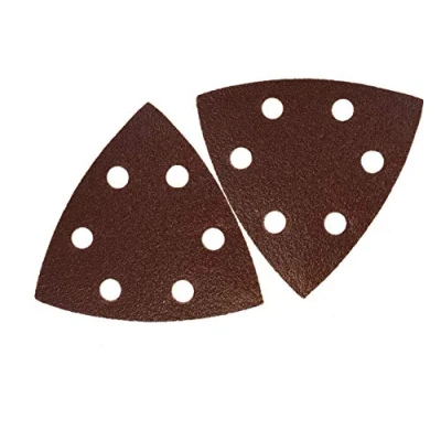 Abbildung von Delta Schleifdreiecke │50 Stück │ 6 Loch 93 x mm Korn 240│ für Deltaschleifer Schleifblätter dreieckige Schleifpads Schleifpapier │Klett Schleifdreiecke│