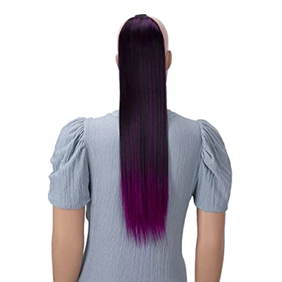 Abbildung von CAISHA 60cm Zopf mit 2 Bändern Pferdeschwanz Langhaar Extensions Haarverlängerung Haarteil Glatt Schwarz Lila Mix HCB4