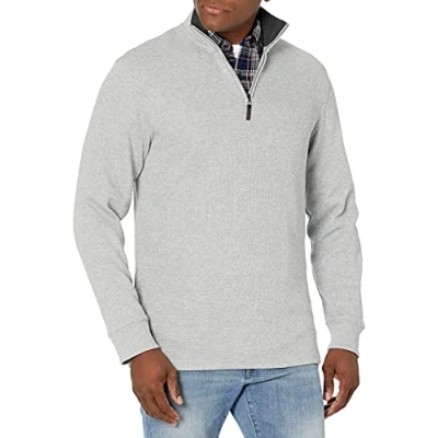 Abbildung von Amazon Essentials Herren Pullover mit Viertelreißverschluss, Französischer Rippstrick, Hellgrau Meliert, XL