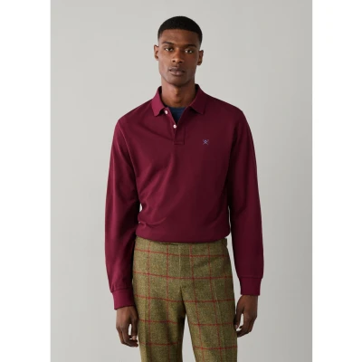 Abbildung von Hackett London für Herren. HM5500048 Burgundy Slim Fit Logo Long Sleeve Polo Shirt (L), Lässig, Baumwolle, Klassisch, Langarm, Bordeaux