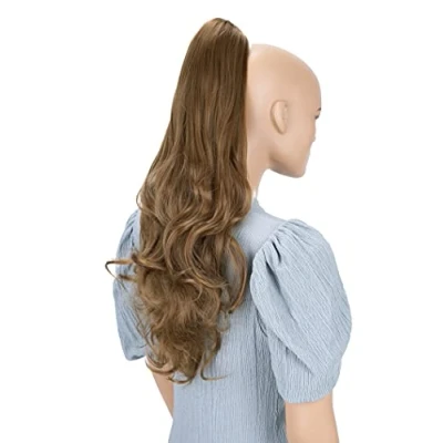 Abbildung von CAISHA 60cm Haarteil Ponytail Zopf Pferdeschwanz Haarverlängerung Voluminös Leicht Gewellt Hellbraun H507
