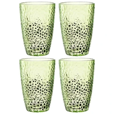Abbildung von Leonardo Matera Gläser Set 4 teilig Becher aus hochwertigem Glas in Hammerschlagoptik Inhalt 340 ml Handarbeit Spülmaschinenfest, robust 4er grün, 024383