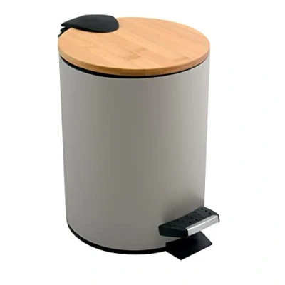 Abbildung von Spirella Kosmetikeimer 3 Liter Edelstahl Bambus mit Absenkautomatik und Inneneimer Adonis Badezimmer Mülleimer Softclose Abfalleimer Taupe