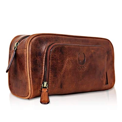 Abbildung von Corno d&#039;Oro Handmade Reise Kulturtasche Damen Groß I Kulturbeutel Herren Leder mit zwei Fächern XXL Kosmetiktasche für Reisetasche und Weekender