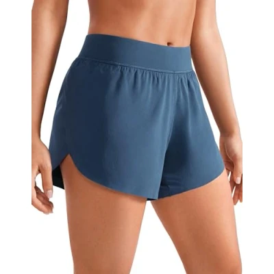 Abbildung von CRZ YOGA Damen Mid Waist Running Shorts Seitliche Splits Sport Workout Kurze Hose Leichte Atmungsaktive Sporthose Laufhose Sternenlicht 38