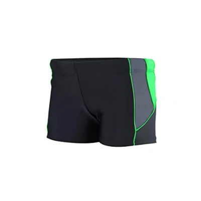 Abbildung von Aquarti Jungen Kurze Badehose mit Einsätzen Seitlich, Farbe: Schwarz/Graphit/Grün, Größe: 158