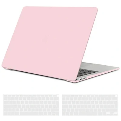 Abbildung von TECOOL Hülle für MacBook Air 13 Zoll Retina 2021 2020 2019 2018 (M1 A2337/A2179/A1932), Ultradünn Schutzhülle Hartschale Matt Case + EU Tastaturschutz neu Mac 13&quot; mit Touch ID, rosa