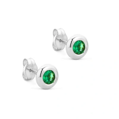 Abbildung von Orovi Ohrringe rund aus 9 Karat Weißgold (375) mit kreiertem Smaragd (0.22 ct) Ohrstecker Gold Damen Solitaire Edelstein in edler Zargenfassung Allergenfrei &amp; handgemacht (5 x 5 mm)