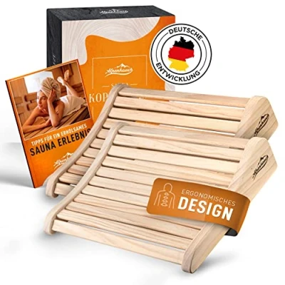Abbildung von ALPENHAUCH Sauna Kopfstütze Holz [2 Stück] Ergonomische Saunakopfstütze Edles Zubehör Infrarotkabine Komfortable &amp; breite für