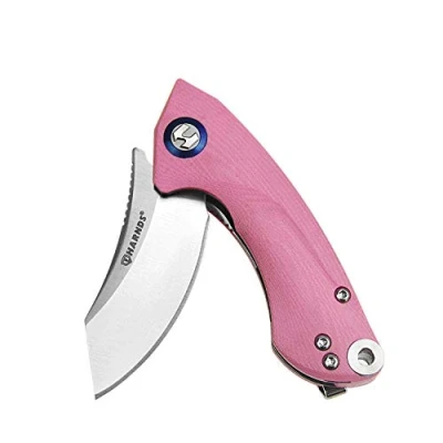 Abbildung von Harnds Outdoor Messer Klappmesser Sandvik 14C28N Klinge Campingmesser mit Taschenclip G10 Griff Flipper Open Camping Knife for Survival, pink