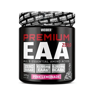 Abbildung von WEIDER Premium EAA Pulver Zero, Pink Lemonade Geschmack, alle 9 essentiellen Aminosäuren hochdosiert, leicht lösliches für leckeren Amino Drink mit hohem BCAA Gehalt, vegan &amp; zuckerfrei, 325 g