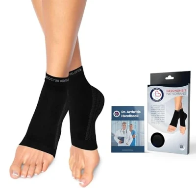 Abbildung von Dr. Arthritis Von Ärzten Entworfen, Sprunggelenkbandage, Flexible Fußbandage, Knöchelbandage für Sprunggelenk und Mittelfuß, Stützende Bandage Fußgelenk Achillessehne, 1 Paar, Schwarz, XL