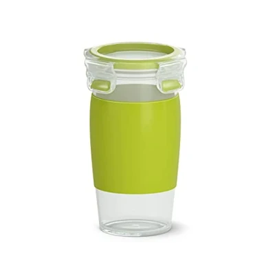 Abbildung von Emsa N10715 Clip &amp; Go Smoothie Becher 450 ml Fassungsvermögen Rund 100% dicht Spülmaschinenfest Transparent/Hellgrün 1 Stück (1er Pack)