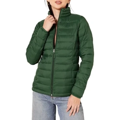 Abbildung von Amazon Essentials Damen Leichte, langärmelige, Wasserabweisende, packbare Pufferjacke (in Übergröße erhältlich), Dunkelgrün, S