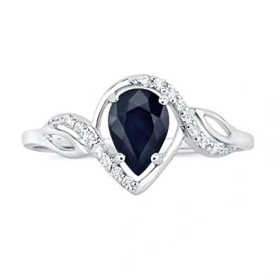 Abbildung von SILVEGO Damen Ring aus 925 Sterling Silber mit echtem dunkelblauem Saphir und Zirconia
