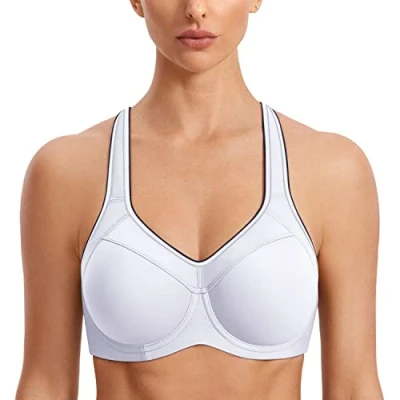 Abbildung von SYROKAN Damen Sport BH Starker Halt Bügel Push Up Ringerrücken Gepolstert Fitness Weiss 85D
