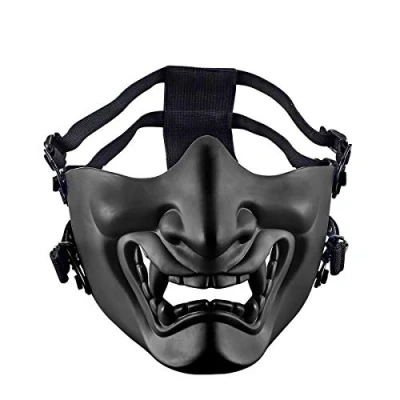 Abbildung von AOUTACC Airsoft Halbgesichtsmasken, Evil Demon Monster Kabuki Samurai Hannya Oni Half Face Protective Masken Maskerade Ball, Party, Halloween, Cs War Game (Verstellbarer Riemen Schwarz)
