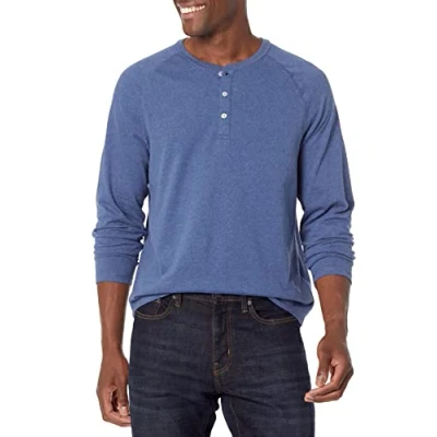 Abbildung von Amazon Essentials Herren Henley Shirt mit Langen Ärmeln und normaler Passform (erhältlich in Big &amp; Tall), Blau Heide, S