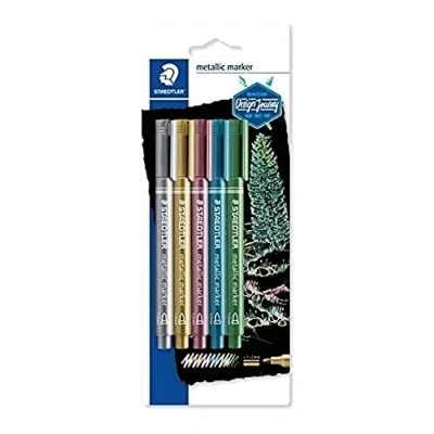 Abbildung von STAEDTLER Metallic Marker, für deckendes Schreiben und Dekorieren, Hohe Qualität, 5 Farben inklusive Gold Silber, 8323 S BK5
