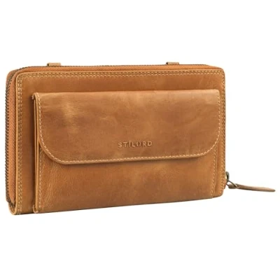 Abbildung von STILORD &#039;Monica&#039; 4 in 1 Leder Geldbörse mit Handyfach Damen Clutch Geldbeutel zum Umhängen Schultertasche Klein Crossbody Portemonnaie für Frauen Handytasche Echtleder, Farbe:perugia braun