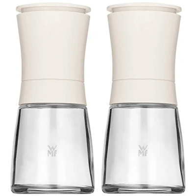 Abbildung von WMF Trend Mühlenset 2tlg, Salz und Pfeffermühle unbefüllt, Glasbehälter, Keramikmahlwerk, Mühle für Salz, Pfeffer, Gewürze, weiß