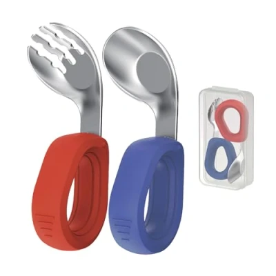 Abbildung von Kinderbesteck Baby Besteck Set mit Edelstahl Gabel und Löffel Ergonomische Kunststoffgriffe Breilöffel Babylöffel zum Selber Essen Inklusive Aufbewahrungsbox Beikost Zubehör