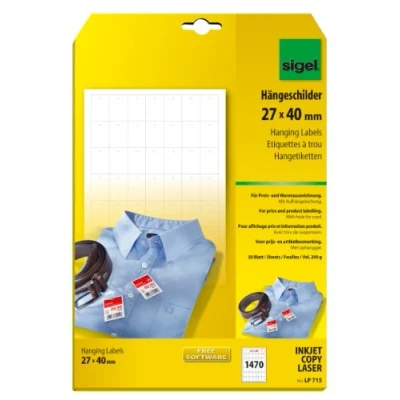 Abbildung von SIGEL LP715 Warenanhänger weiß, mit Aufhängeloch (A4, 27x40 mm) 1470 Stück