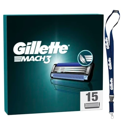 Abbildung von Gillette Mach3 Standard Rasierer für Männer, 15 Ersatzklingen, mit Gleitstreifen ein sanftes Gleiten und NEUER Klingenbeschichtung, inkl. Schlüsselanhänger