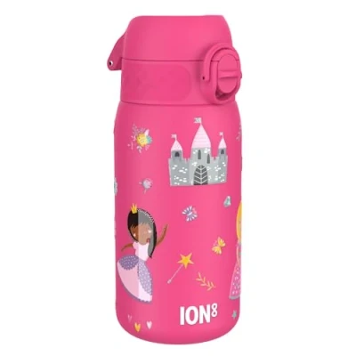 Abbildung von Ion8 Isolierte Edelstahl Trinkflasche, 320 ml, Auslaufsicher, Einhandöffnung, Sichere Verriegelung, Spülmaschinenfest, Klappdeckel, Tragegriff, Leicht zu Reinigen, Langlebig, Prinzessin Design