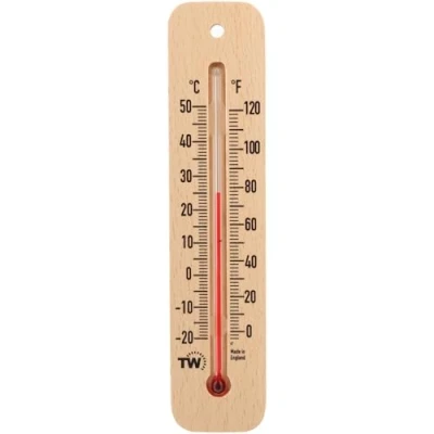 Abbildung von Holz Wand Thermometer zu messen Raum Temperatur in C &amp; F