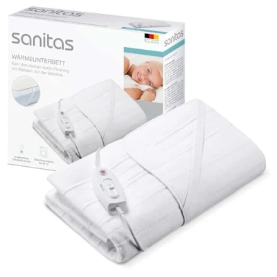 Abbildung von Sanitas SWB 21 Wärmeunterbett aus weichem Vlies, mit praktischen Fixierungsbändern, Sicherheitssystem, 3 Temperaturstufen, maschinenwaschbar, 150 x 80 cm passend für gängige Matratzen
