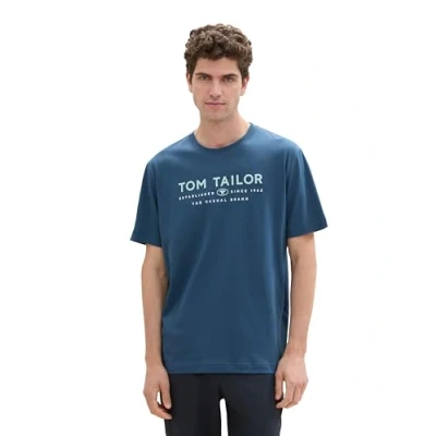 Abbildung von TOM TAILOR Herren 1043276 Basic T Shirt mit Logo Print, 26779 Nighttime Blue, S