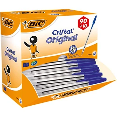 Abbildung von BIC Kugelschreiber Set Cristal Original, in Blau, Strichstärke 0,4 mm, 100er Pack, Ideal für das Büro, Home Office oder die Schule
