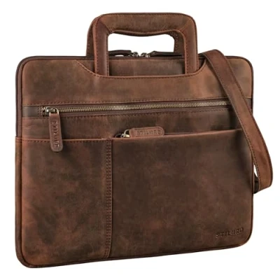 Abbildung von STILORD &#039;Cole&#039; Vintage Laptoptasche 14 Zoll Leder Herren Schmal Laptophülle Echtleder Dokumententasche für Laptop Arbeit Business Reise, Farbe:zamora braun