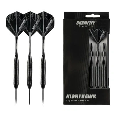 Abbildung von Champify *NEU 23g Messing Darts Set “Nighthawk mit Stahlspitze 3 Dartpfeile 6 Schäften &amp; Flights inkl. weiteres Zubehör Stahlspitzen ideal für Dart Anfänger
