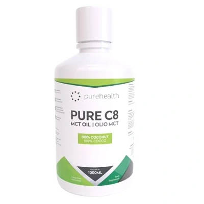 Abbildung von 100% Kokosnuss C8 MCT Öl 99% Reinheit Reine Caprylsäure Paleo Keto Vegan Glutenfrei BPA freie Flasche