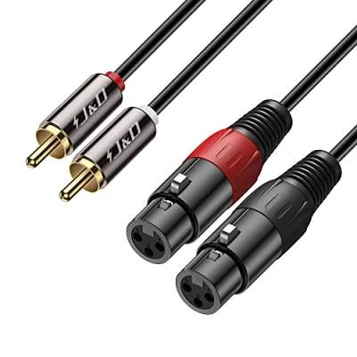 Abbildung von J&amp;D Dual Cinch auf XLR Kabel, PVC Geschält Unbalanced 2x Weiblich zu RCA Männlich HiFi Stereo Audio Verbinden Adapterkabel für Lautsprecher Kondensatormikrofon AMP, 2,7 Meter