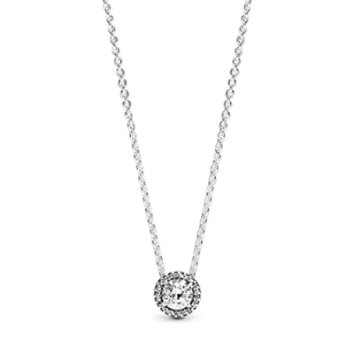 Abbildung von PANDORA Damen Halskette mit Rundem Funkelndem Strahlenkranz aus Sterling Silber und Zirkonia Steinchen 45cm Länge