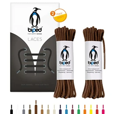Abbildung von biped LACES 2 Paar runde Schnürsenkel aus Baumwolle ø mm dünn Premium Rundsenkel für Lederschuhe und Stiefel reißfest waschbar made in EU z2900(braun,45 cm)