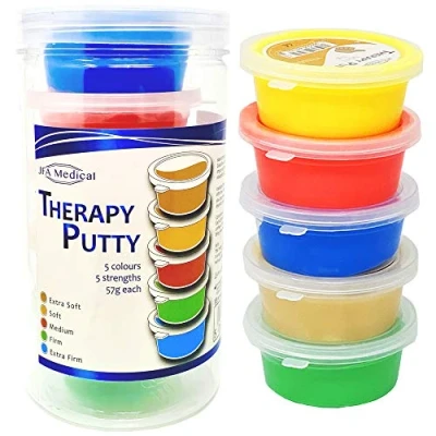Abbildung von JFA Medical Therapieknete 57g, 5 verschiedene Stärken, Farben, Putty für Handtraining, Therapie Knetmasse Knete
