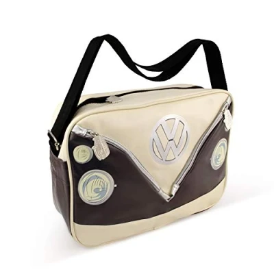 Abbildung von BRISA VW Collection Große Unisex Volkswagen Schulter Umhänge Reise Tasche Freizeit Bag mit T1 Bulli Bus Motiv (Bus Front/Braun/34cm)