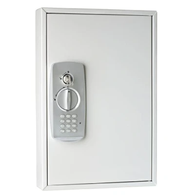 Abbildung von Wedo 10263237 Schlüsselschrank (für 32 Schlüssel, pulverbeschichtetes Stahlblech, mit modernem Elektronikschloss und zusätzlichem Standardschloß inklusive 2 Schlüssel) lichtgrau, Maße: 30 x 9, 5 45 cm