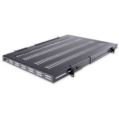 Abbildung von StarTech.com 1HE einstellbares belüftetes Rack Fachboden 150kg 49,5 bis 97,4 cm einstellbare tiefe perforiertes Universalfach für 19 Zoll AV/Netzwerk/Server Rack/Schrank (ADJSHELFHDV)