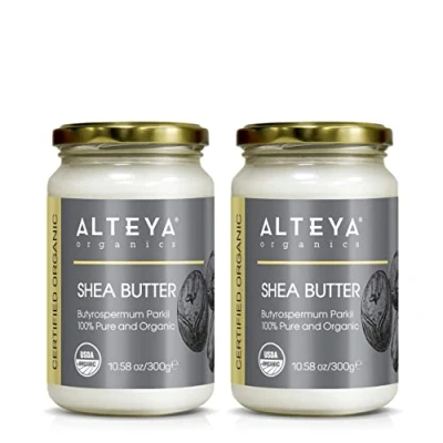Abbildung von Alteya Organic Bio Sheabutter 300 g, 2 Stück USDA Zertifiziert 100% Rein Vegan alle Hauttypen, Natürliche Körperbutter Gesicht, Lippen, Haare Pflegt, Schützt, Befeuchtet