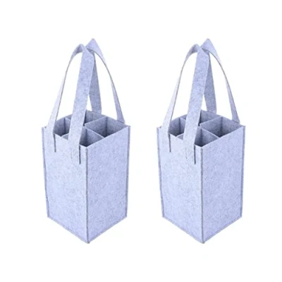 Abbildung von Hitopin 2PCS Flaschentasche, 4 Fächer Flaschentasch, Weinflasche Geschenk Tasche, Weintasche Flaschentaschen Filz, für Piknik Reise Party Outdoor (Grau)