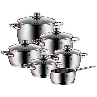 Abbildung von WMF Quality One Topfset Induktion 6 teilig, Kochtopf Set mit Glasdeckel, Cromargan Edelstahl poliert, Induktions Töpfe unbeschichtet, Dampföffnung