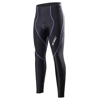 Abbildung von XGC Damen Lange Radlerhose Fahrradhose Radhose Radsportshorts für Frauen Elastische Atmungsaktive 4D Schwamm Sitzpolster mit Einer Hohen Dichte (Violet, M)