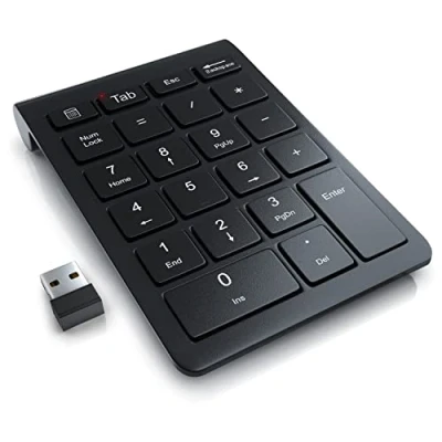 Abbildung von CSL Numpad kabellos 2,4 Ghz Funk Ziffernblock Wireless Keypad mit 22 Tasten 10 Multifunktionstasten Multimedia Keys Tastatur Energiesparmodus für Laptop Desktop PC und Notebook