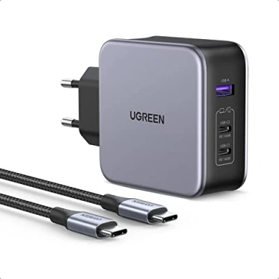 Abbildung von UGREEN Nexode 140W USB C Ladegerät PD 3.1 Netzteil GaN 3 Port Power Adapter kompatibel mit MacBook Pro 16&quot; 2021, Dell XPS, iPhone 16 Max/Pro/16/15 Max/15, Galaxy S24 Ultra/S23/S22 usw.