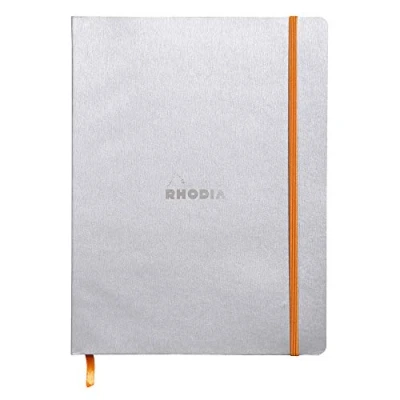 Abbildung von Rhodia 117551C Notizheft Rhodiarama mit weichem Umschlag, dot grid, 80 Blatt, 90 g elfenbeinfarbenes Papier, 190 x 250 mm, Lesezeichen, Innentasche,1 Stück,silber
